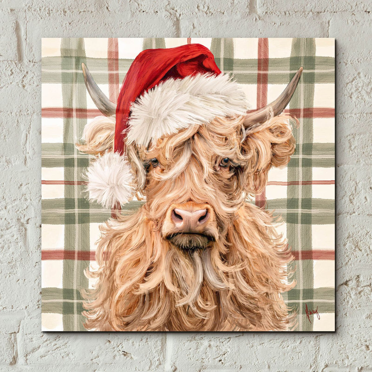 Christmas Highland Cow by Ashley Bradley - 12x12 acrylic wall art in a room