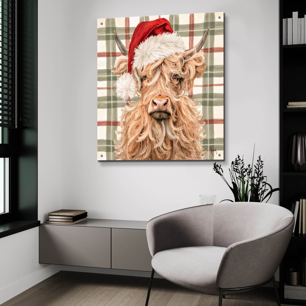 Christmas Highland Cow by Ashley Bradley - 36x36 acrylic wall art in a room