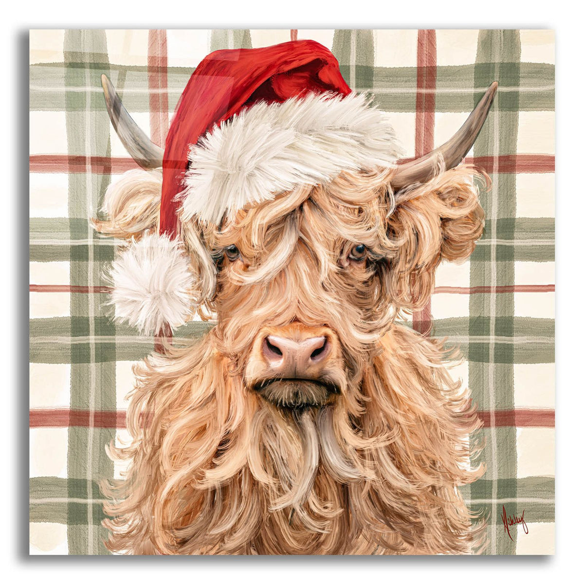 Christmas Highland Cow by Ashley Bradley acrylic glass wall art