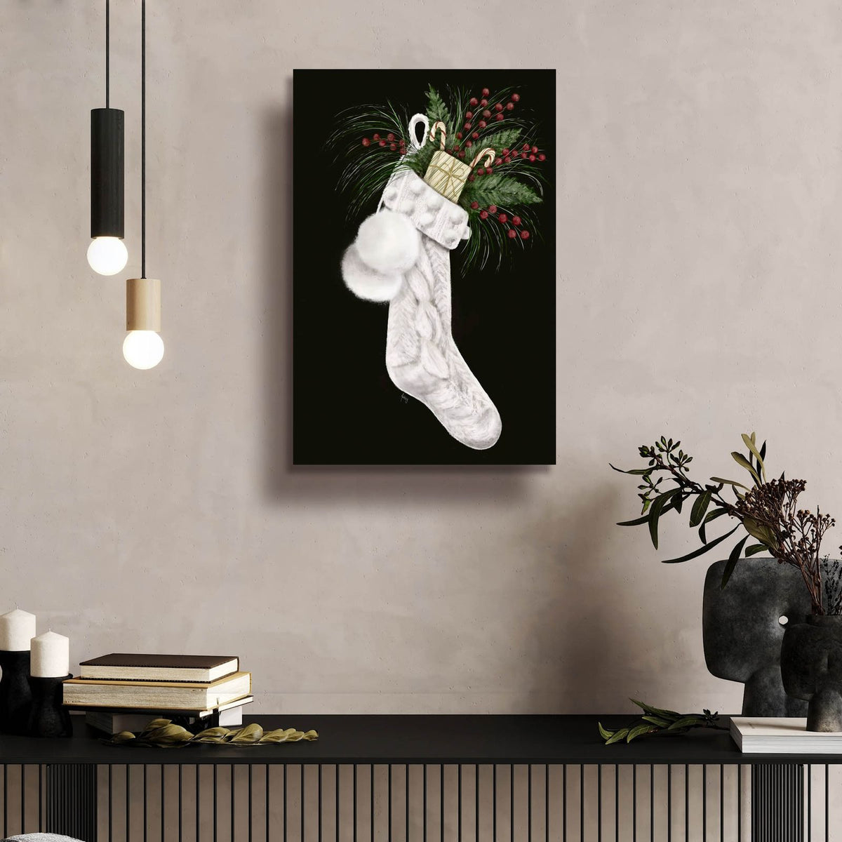 Christmas Stocking by Ashley Bradley - 16x24 acrylic wall art in a room