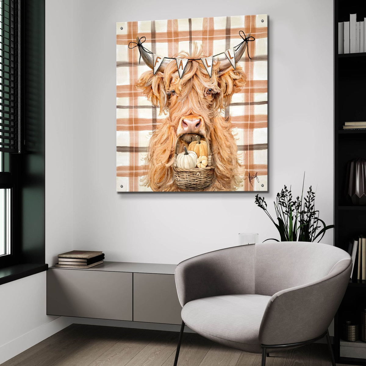 Fall Highland Cow by Ashley Bradley - 36x36 acrylic wall art in a room