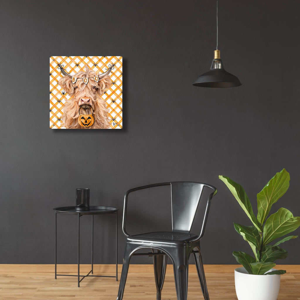 Halloween Highland Cow by Ashley Bradley - 24x24 acrylic wall art in a room