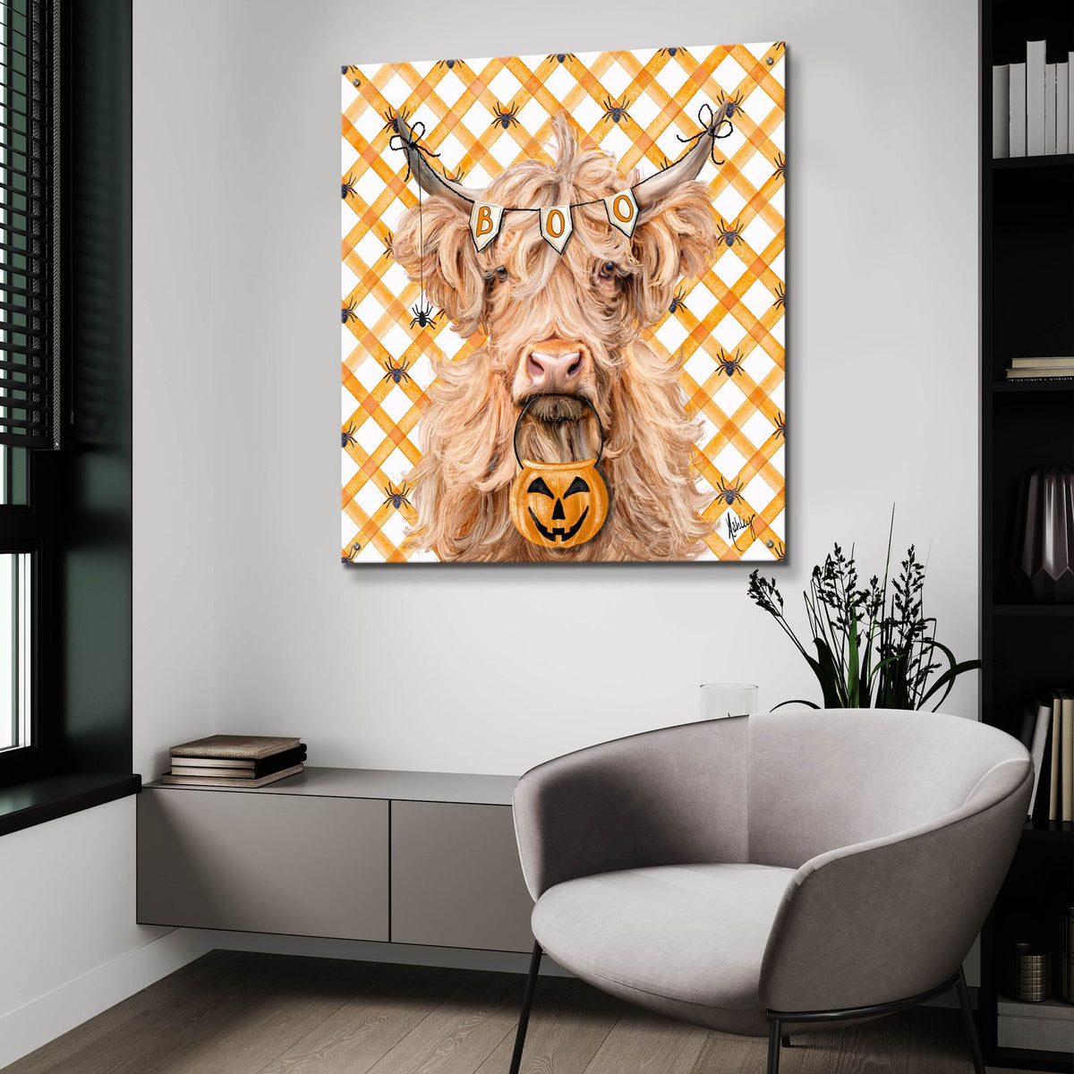 Halloween Highland Cow by Ashley Bradley - 36x36 acrylic wall art in a room