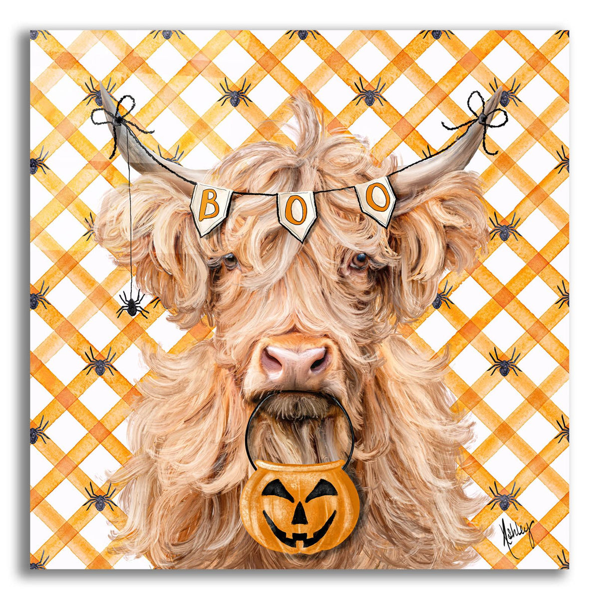 Halloween Highland Cow by Ashley Bradley acrylic glass wall art