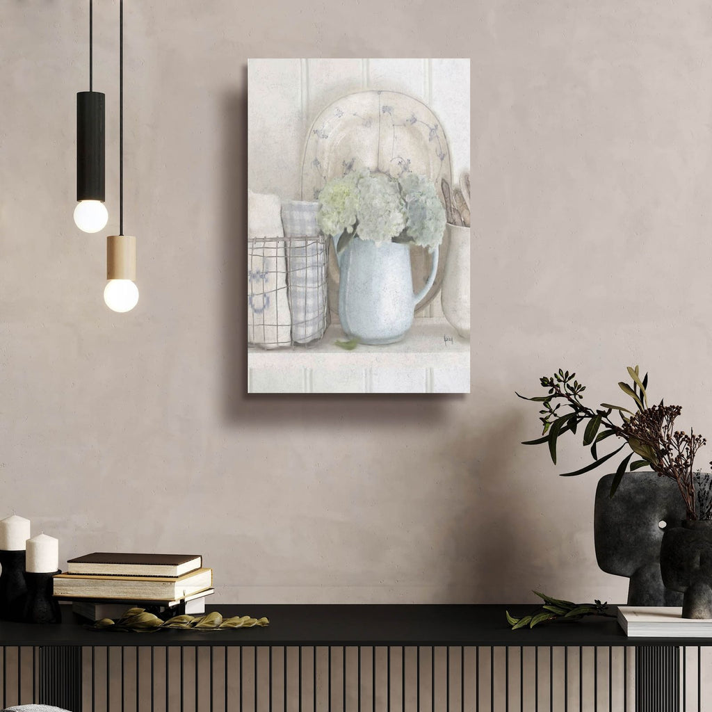 Hydrangeas In Pitcher by Ashley Bradley - 16x24 acrylic wall art in a room