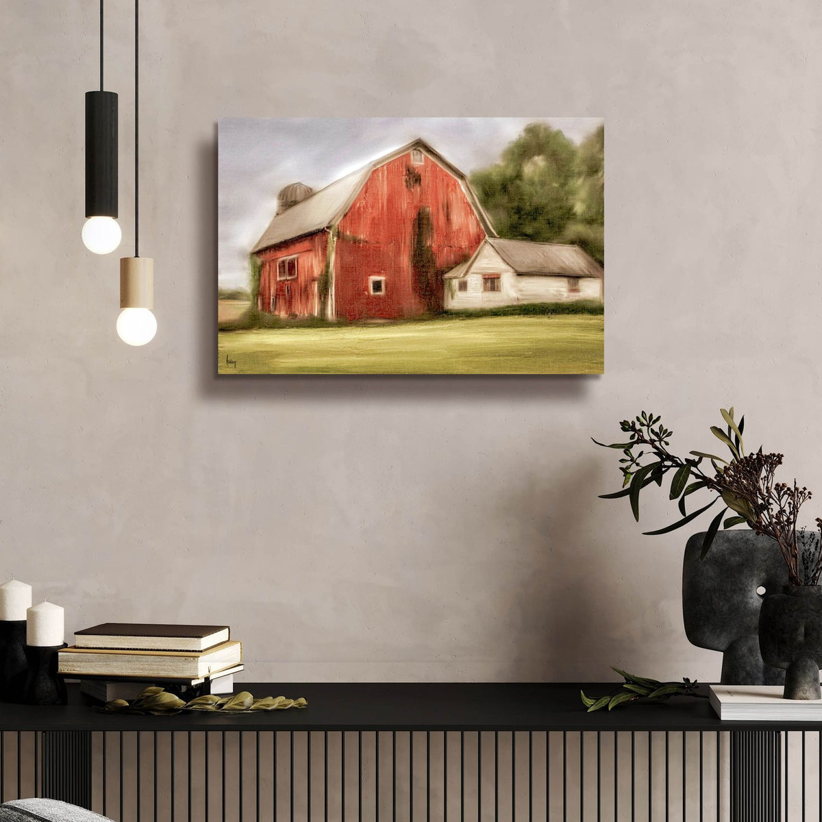 Old Red Barn by Ashley Bradley - 24x16 acrylic wall art in a room
