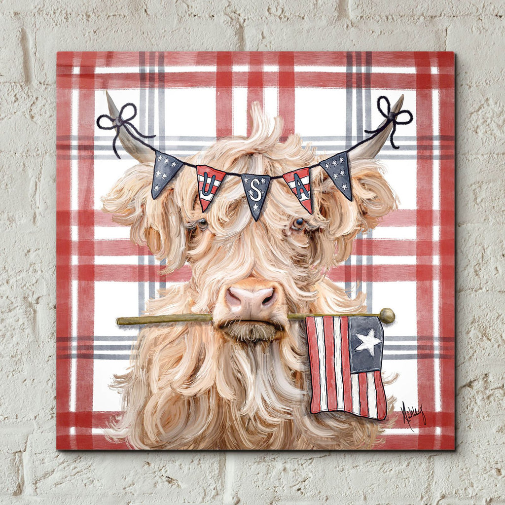 Patriotic Highland Cow by Ashley Bradley - 12x12 acrylic wall art in a room