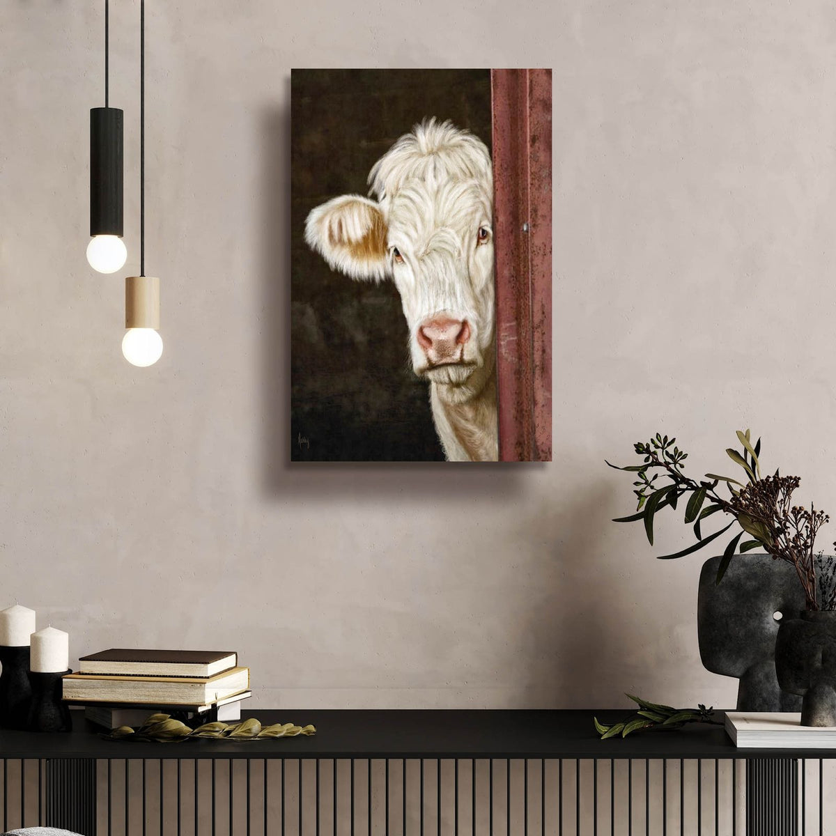 Peek A Moo by Ashley Bradley - 16x24 acrylic wall art in a room