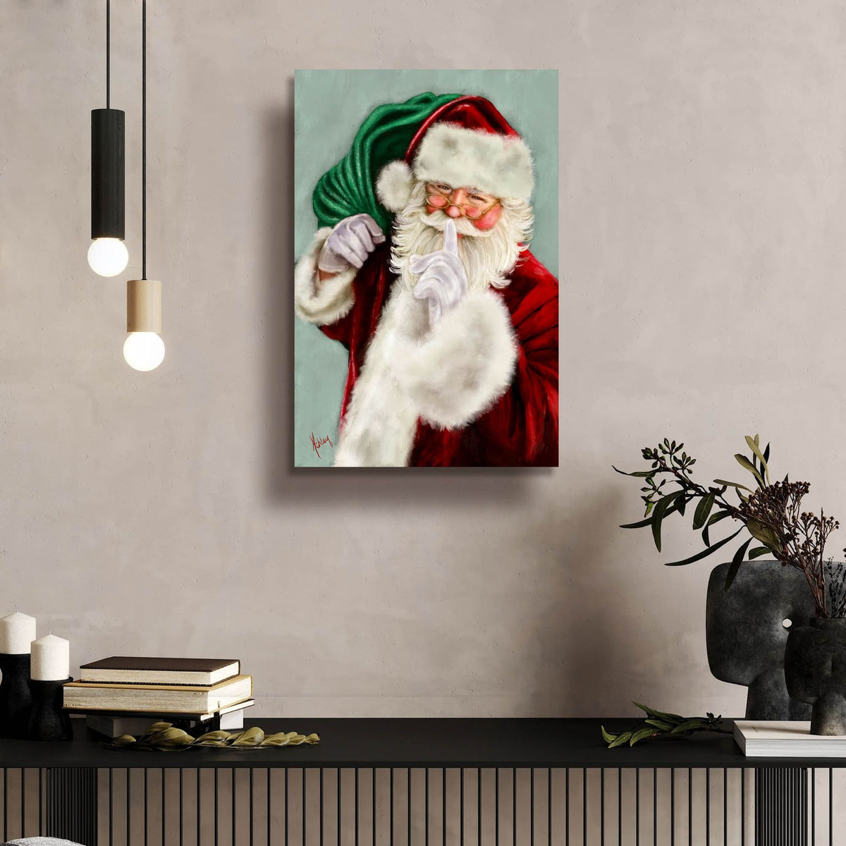 Shushing Santa by Ashley Bradley - 16x24 acrylic wall art in a room