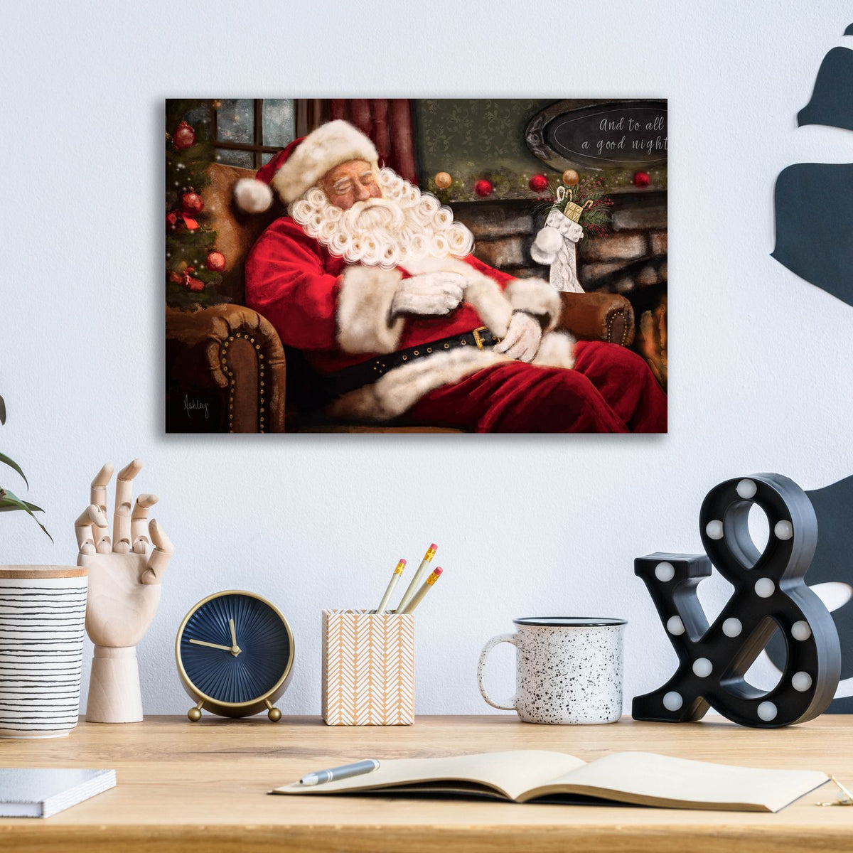 Sleepy Santa by Ashley Bradley - 16x12 acrylic wall art in a room