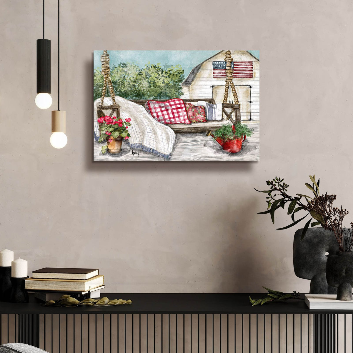 Summer Porch Swing by Ashley Bradley - 24x16 acrylic wall art in a room