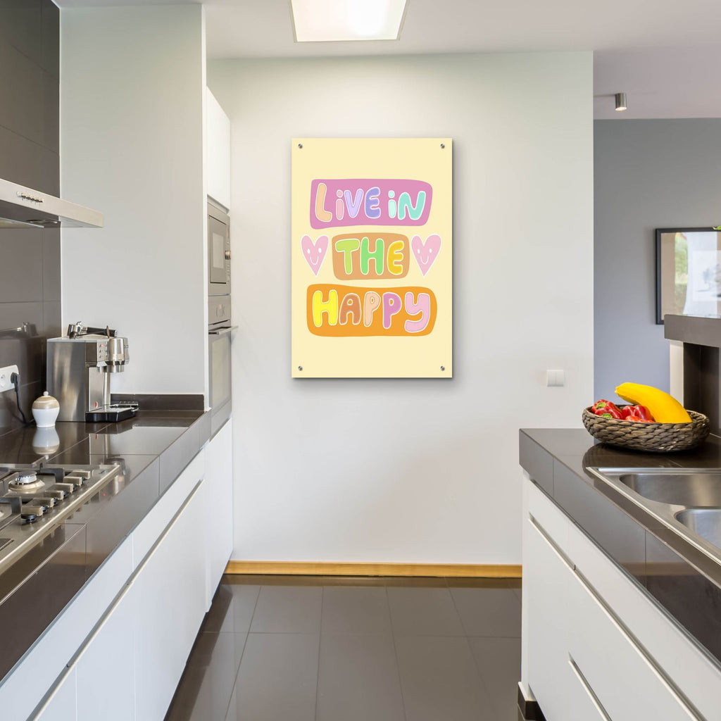 Live In The Happy by Club Daydream - 24x36 acrylic wall art in a room