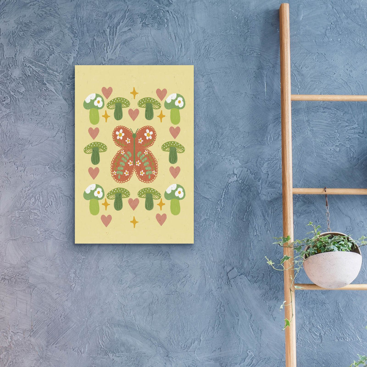 Oil Pastel Butterfly Mushrooms by Club Daydream - 16x24 acrylic wall art in a room