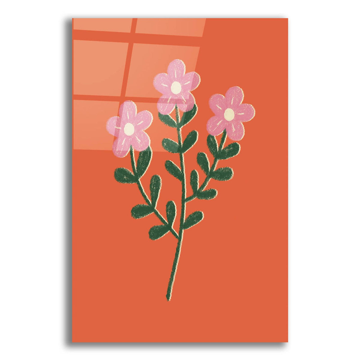 Pink And Green Flower Trio On Orange by Club Daydream acrylic glass wall art