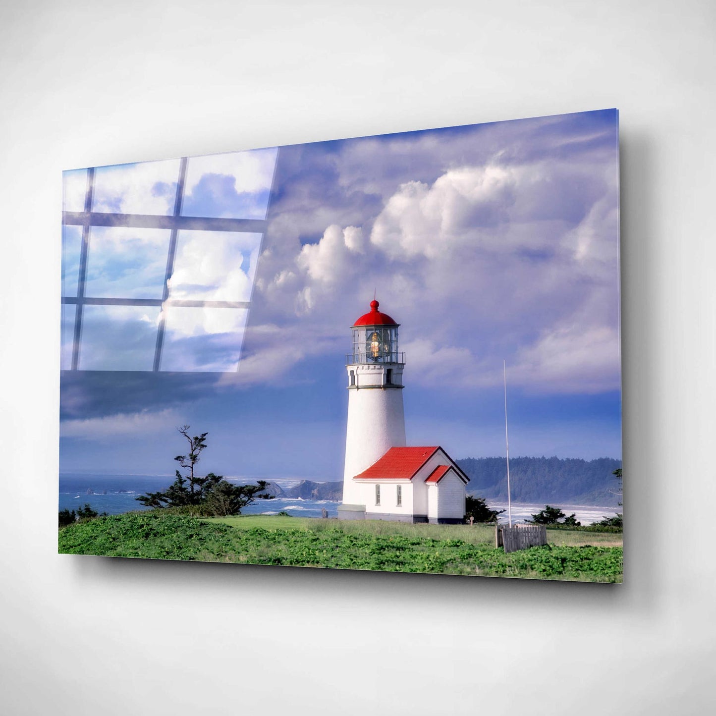 Epic Art 'Red Roof Lighthouse' by Dennis Frates, Acrylic Glass Wall Art,24x16