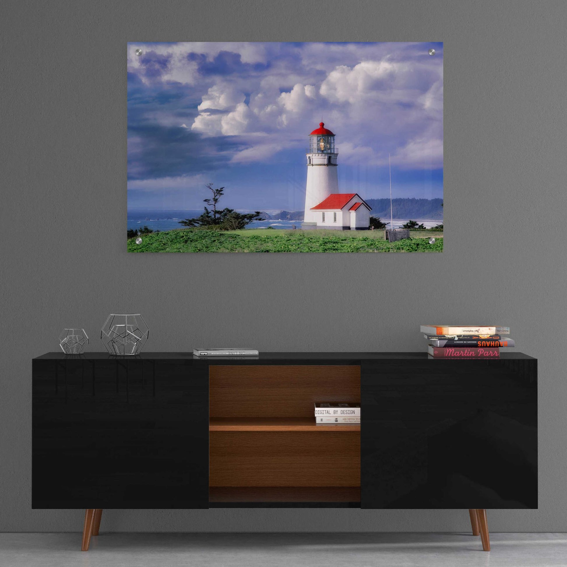 Epic Art 'Red Roof Lighthouse' by Dennis Frates, Acrylic Glass Wall Art,36x24