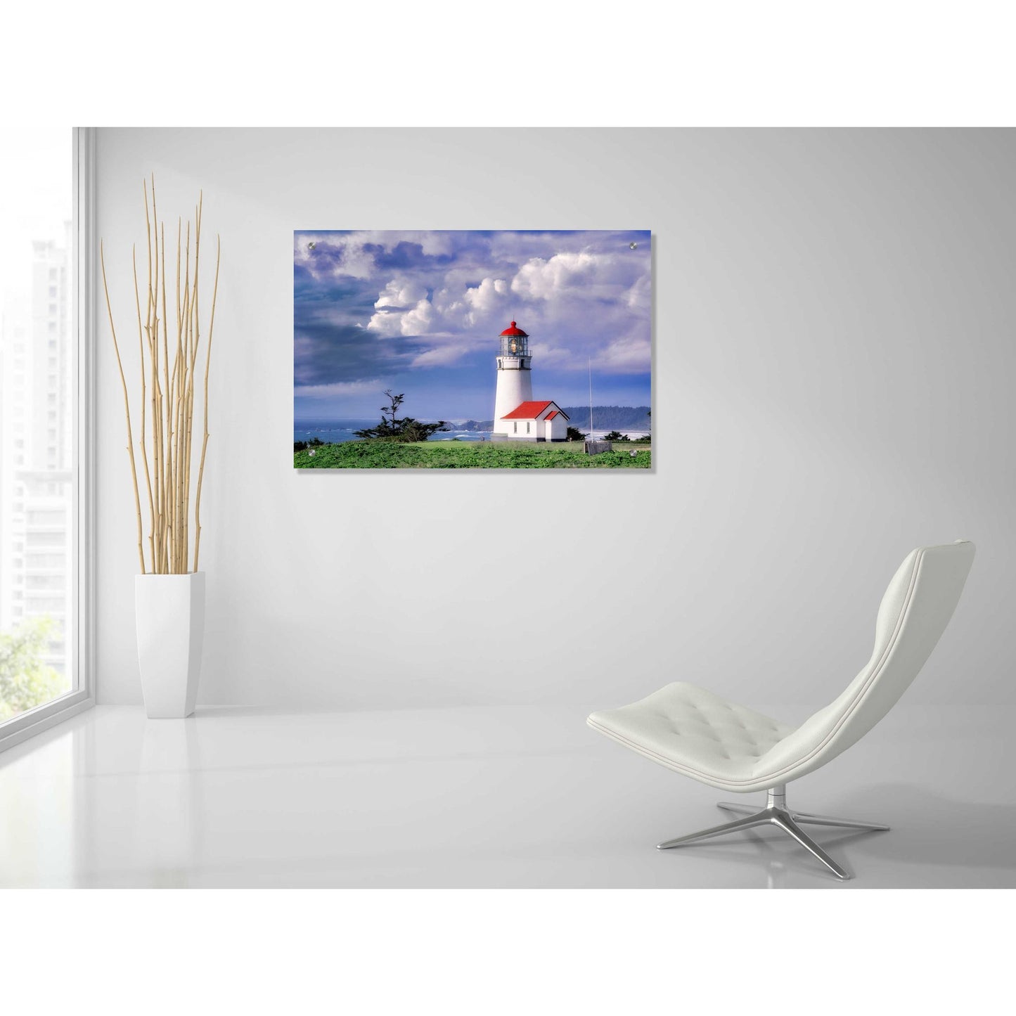 Epic Art 'Red Roof Lighthouse' by Dennis Frates, Acrylic Glass Wall Art,36x24