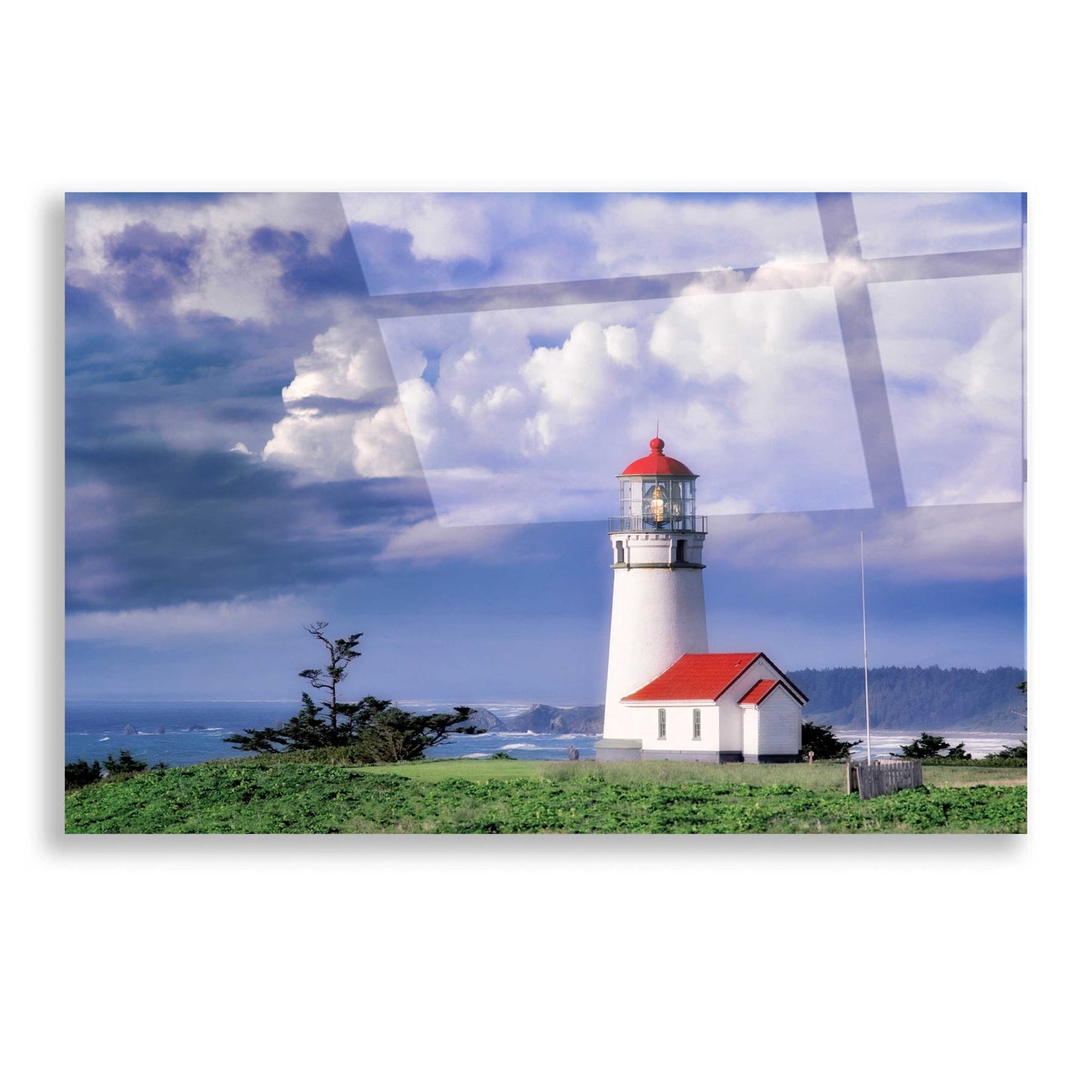 Epic Art 'Red Roof Lighthouse' by Dennis Frates, Acrylic Glass Wall Art