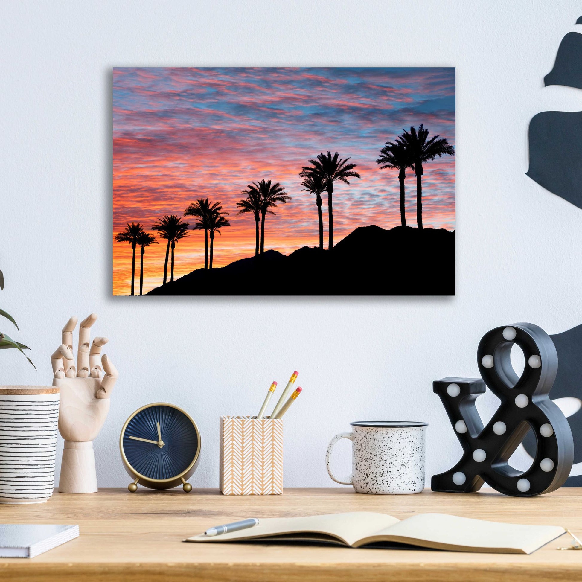 Epic Art 'Palm Tree Sunset' by Dennis Frates, Acrylic Glass Wall Art,16x12