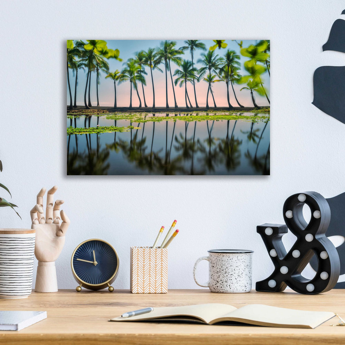 Epic Art 'Palm Tree Reflections' by Dennis Frates, Acrylic Glass Wall Art,16x12