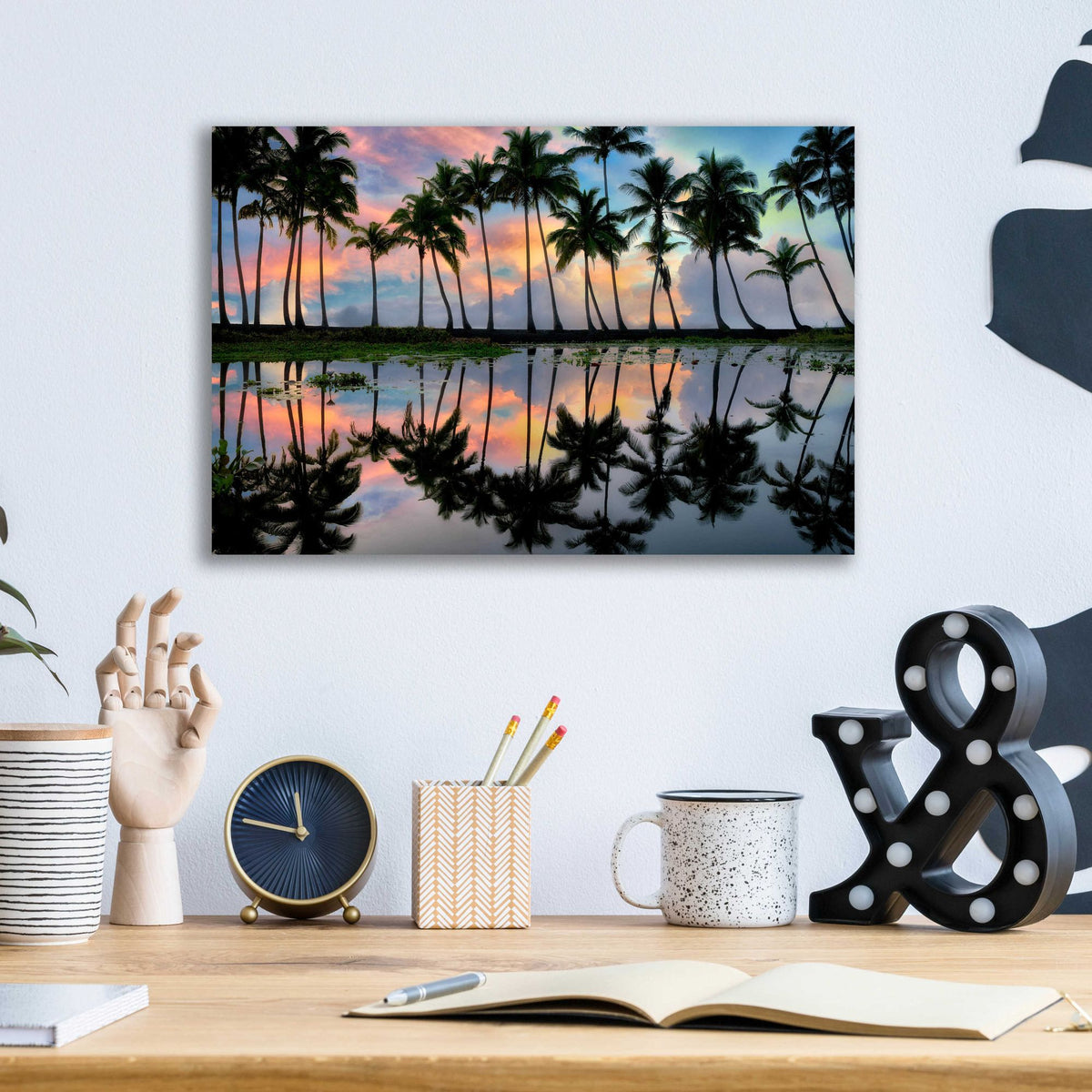 Epic Art 'Palm Reflections' by Dennis Frates, Acrylic Glass Wall Art,16x12