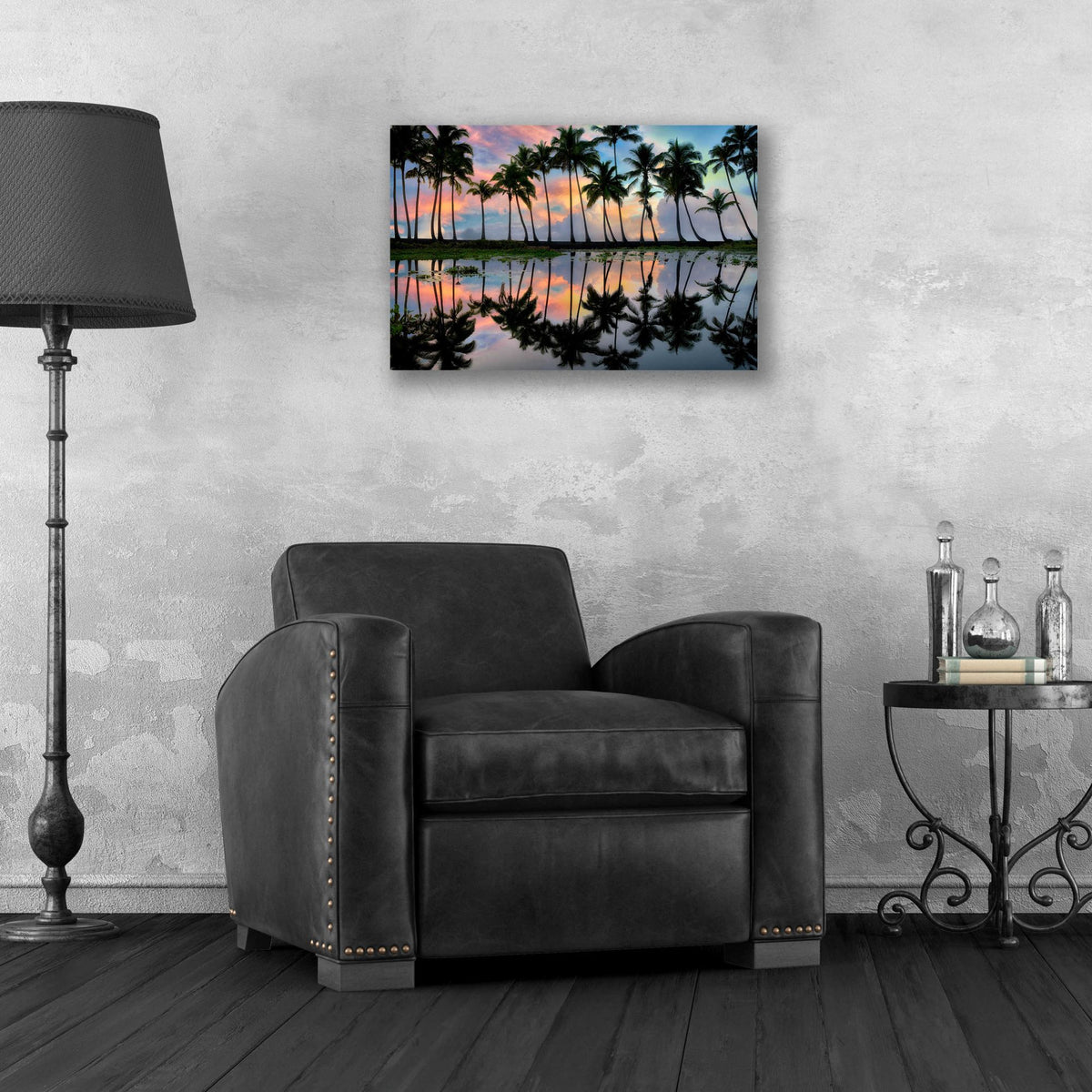 Epic Art 'Palm Reflections' by Dennis Frates, Acrylic Glass Wall Art,24x16