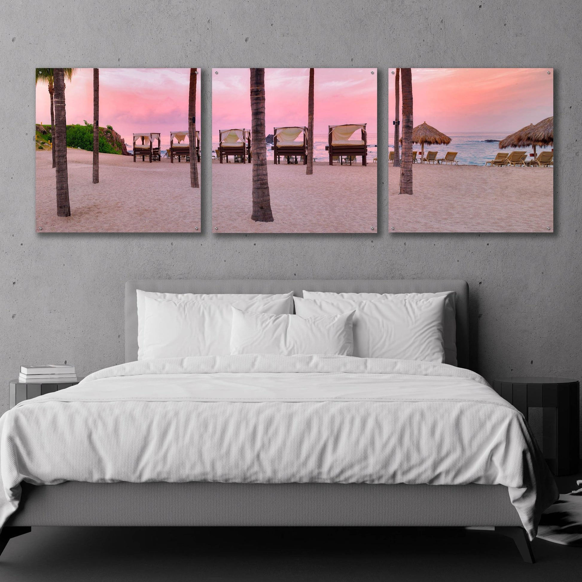 Epic Art 'Pink Beach' by Dennis Frates, Acrylic Glass Wall Art, 3 Piece Set,108x36