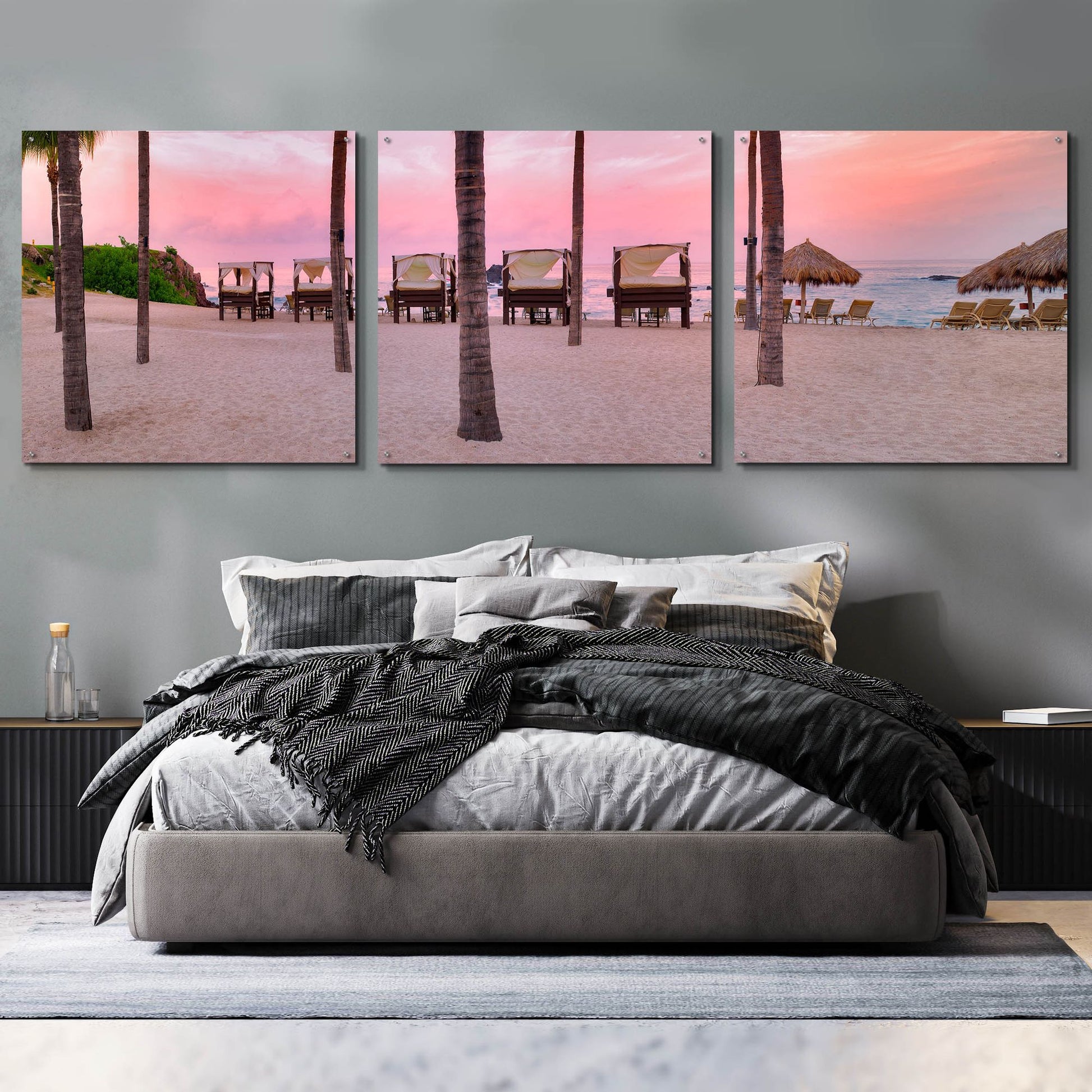 Epic Art 'Pink Beach' by Dennis Frates, Acrylic Glass Wall Art, 3 Piece Set,108x36