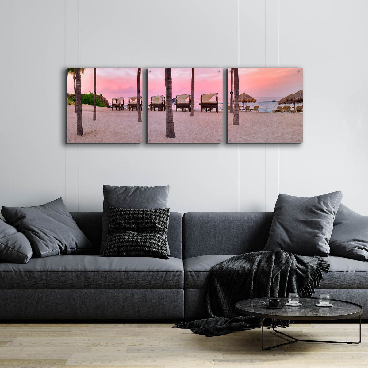 Epic Art 'Pink Beach' by Dennis Frates, Acrylic Glass Wall Art, 3 Piece Set,72x24