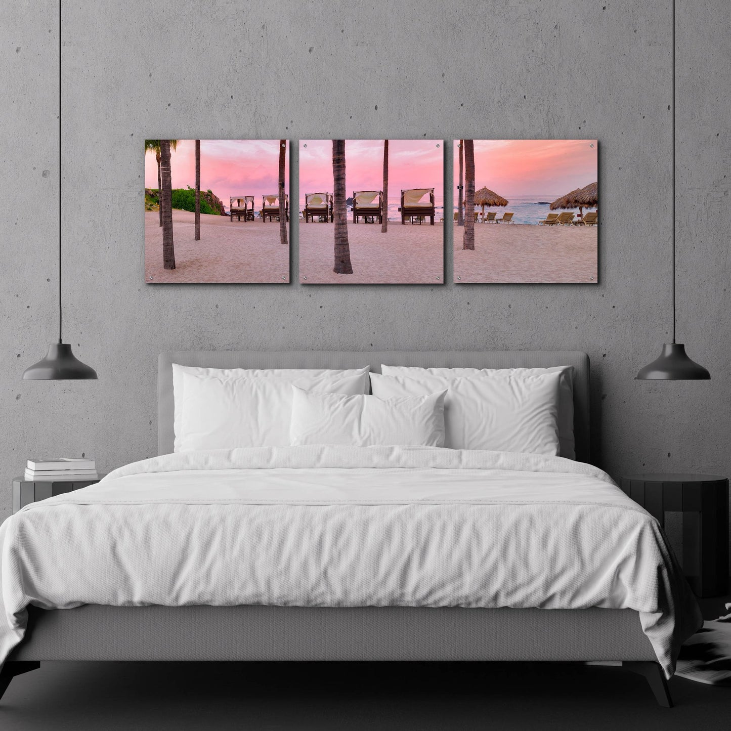 Epic Art 'Pink Beach' by Dennis Frates, Acrylic Glass Wall Art, 3 Piece Set,72x24