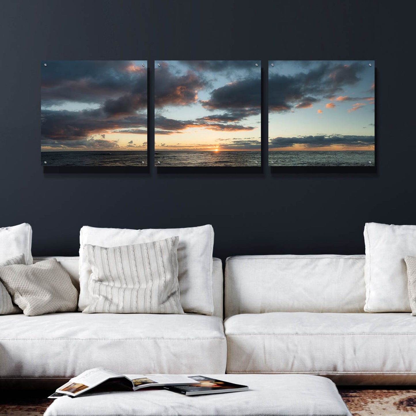 Epic Art 'Horizon Line' by Dennis Frates, Acrylic Glass Wall Art, 3 Piece Set,72x24