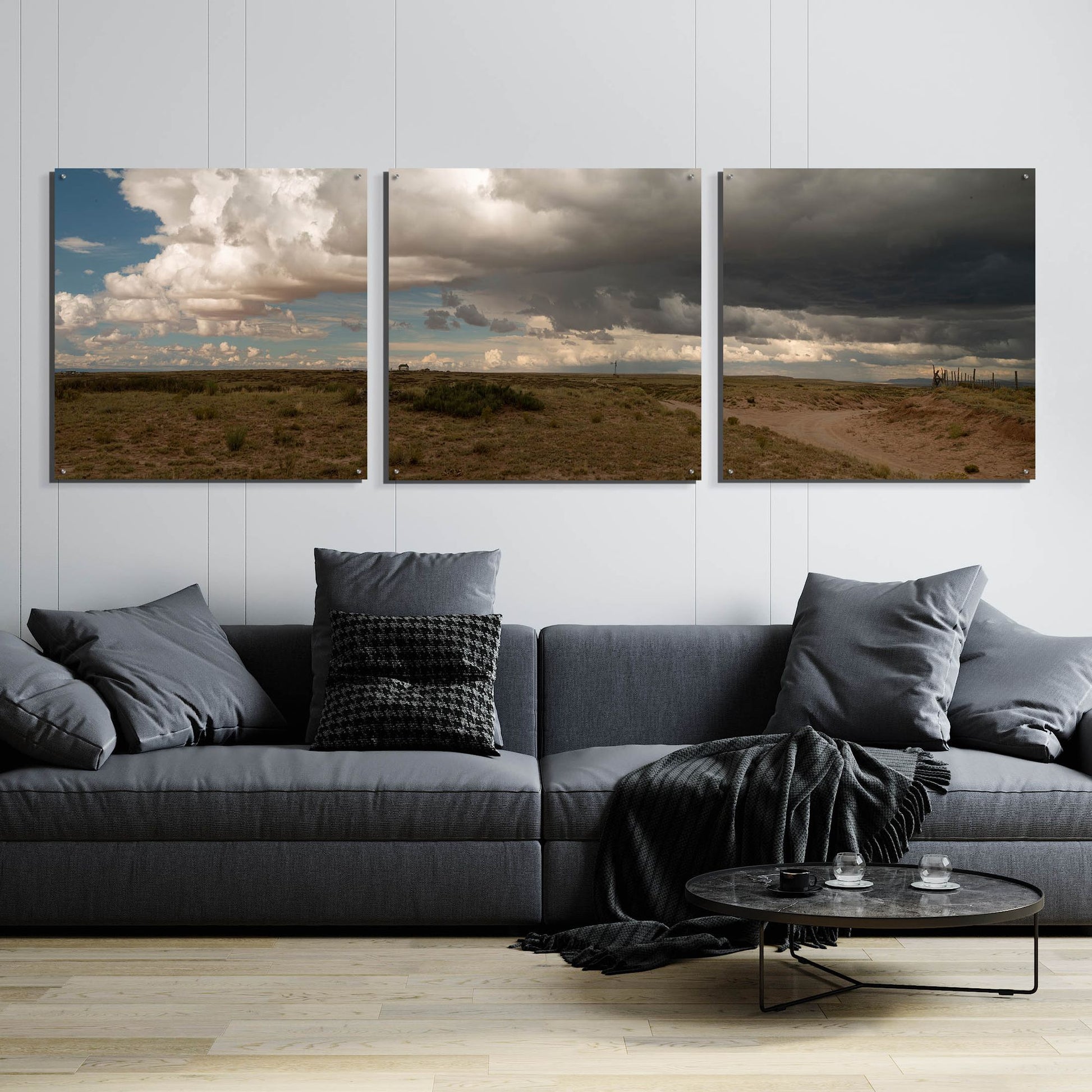 Epic Art 'Cloudy Landscape' by Dennis Frates, Acrylic Glass Wall Art, 3 Piece Set,108x36