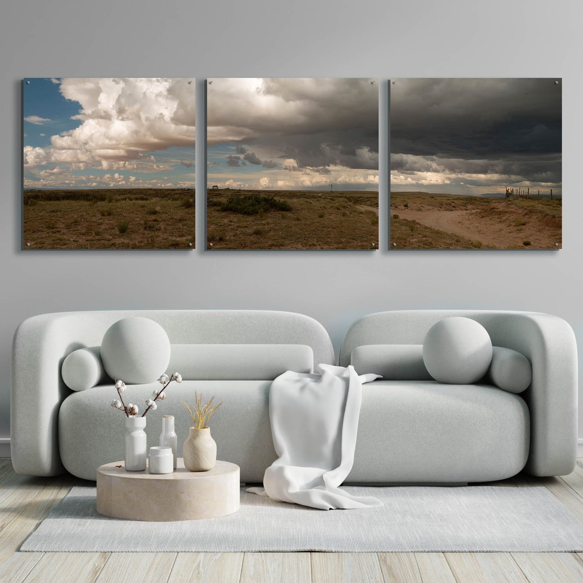 Epic Art 'Cloudy Landscape' by Dennis Frates, Acrylic Glass Wall Art, 3 Piece Set,108x36