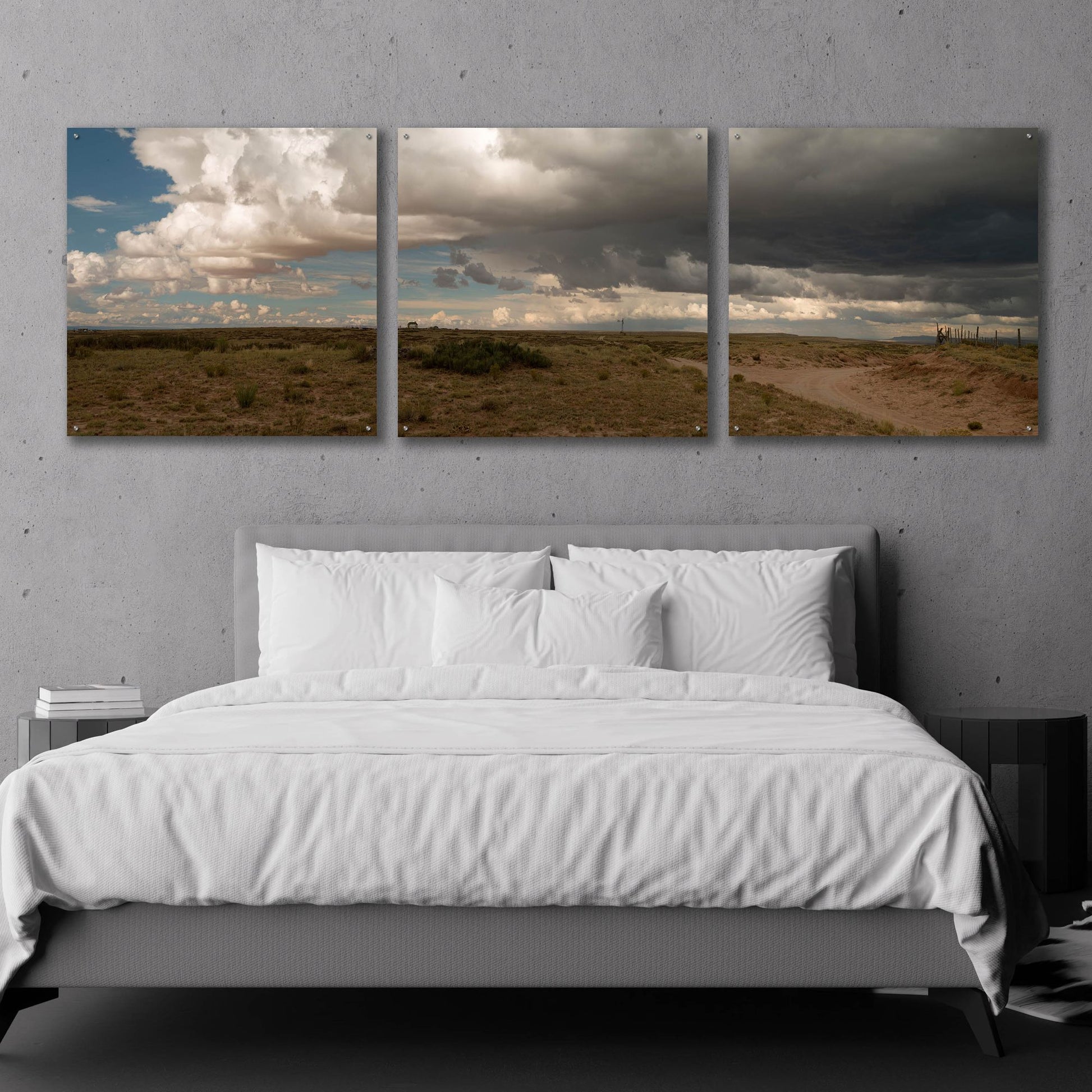 Epic Art 'Cloudy Landscape' by Dennis Frates, Acrylic Glass Wall Art, 3 Piece Set,108x36