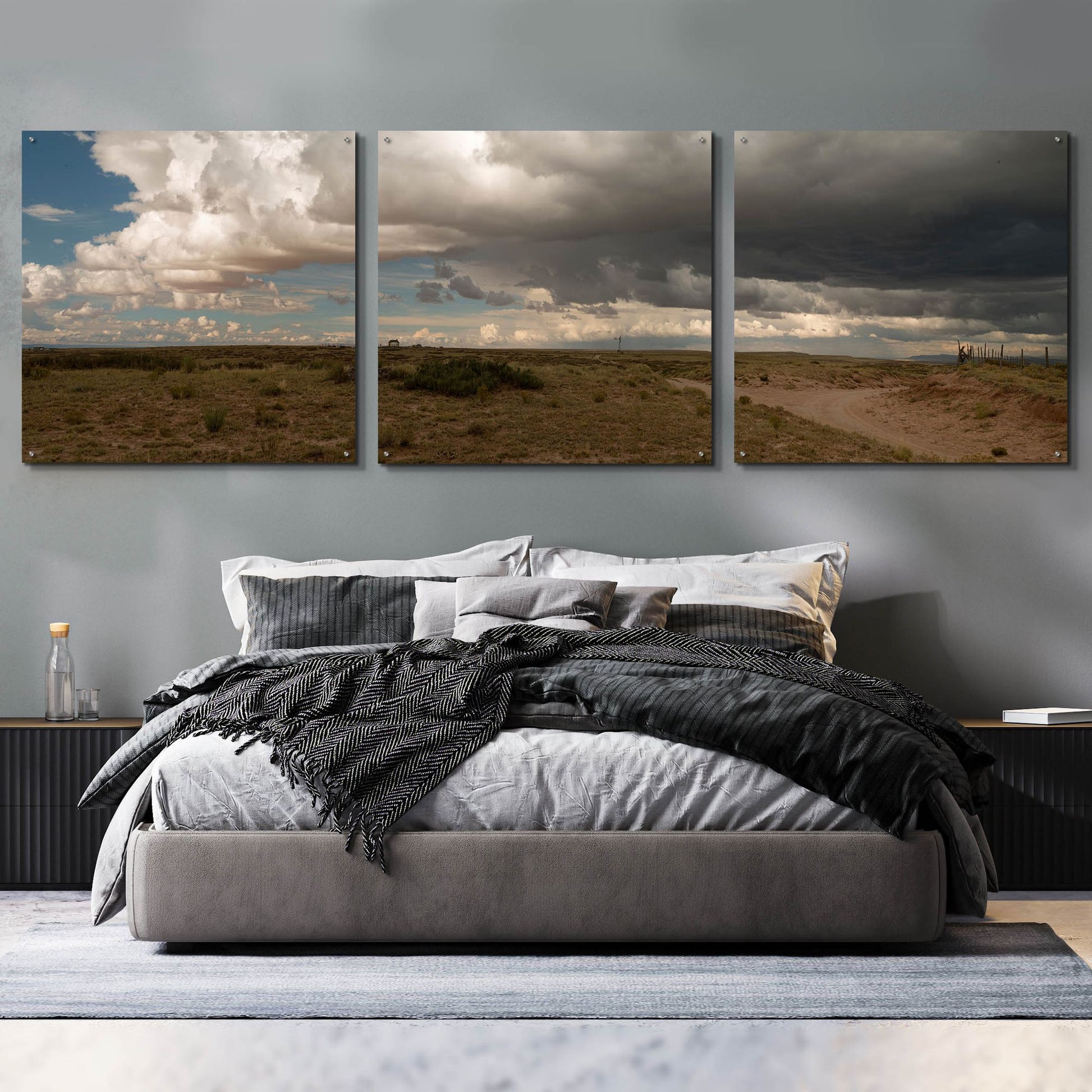 Epic Art 'Cloudy Landscape' by Dennis Frates, Acrylic Glass Wall Art, 3 Piece Set,108x36