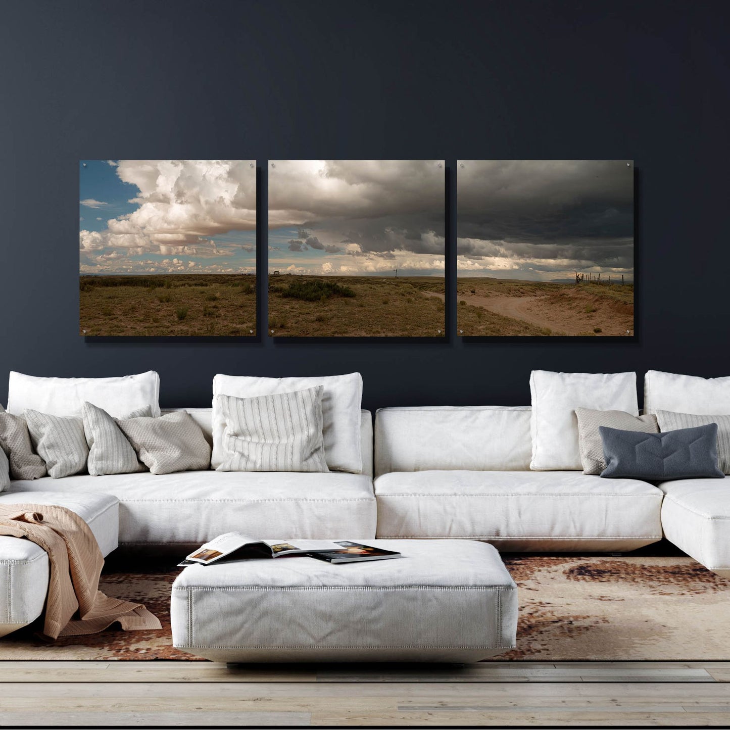 Epic Art 'Cloudy Landscape' by Dennis Frates, Acrylic Glass Wall Art, 3 Piece Set,108x36