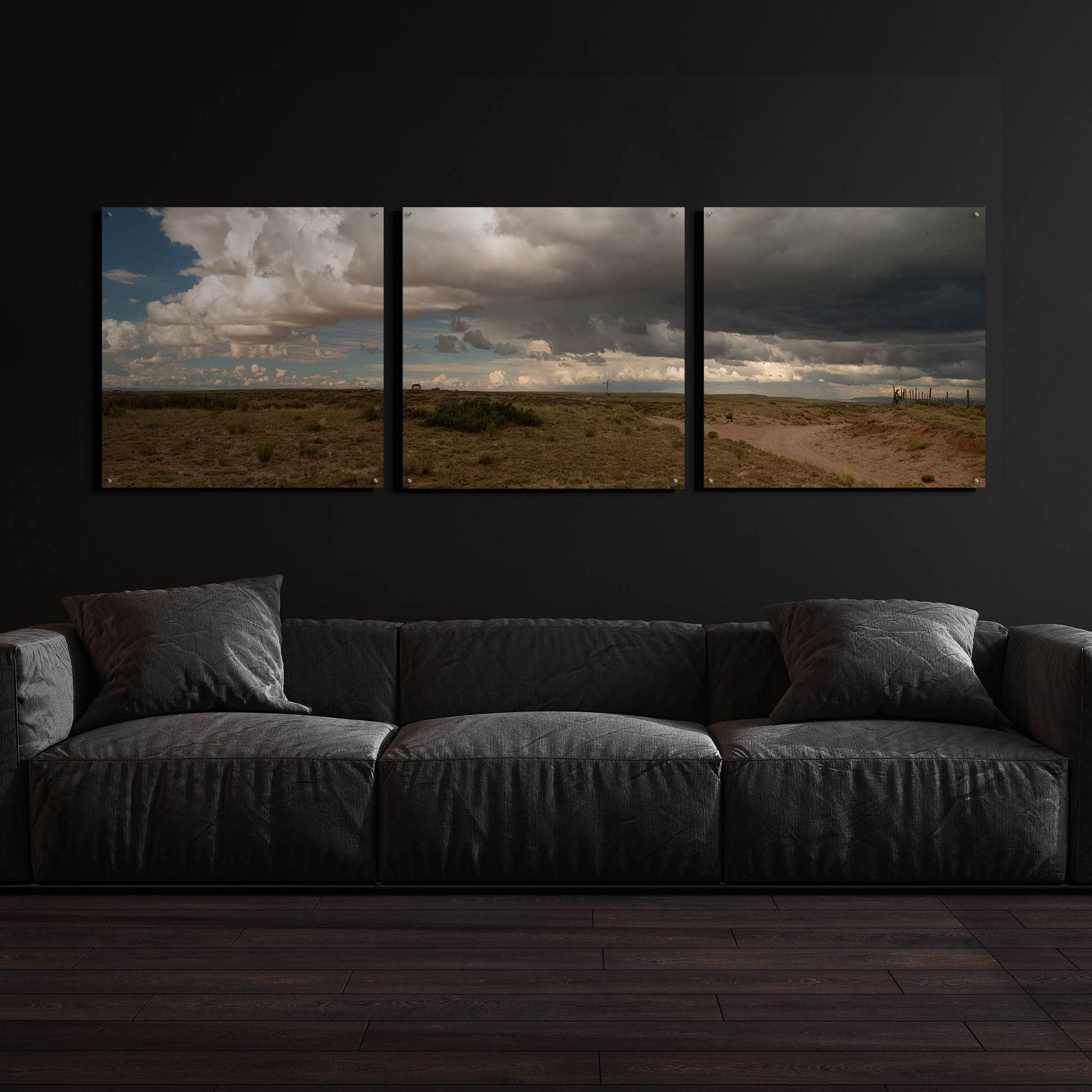 Epic Art 'Cloudy Landscape' by Dennis Frates, Acrylic Glass Wall Art, 3 Piece Set,108x36