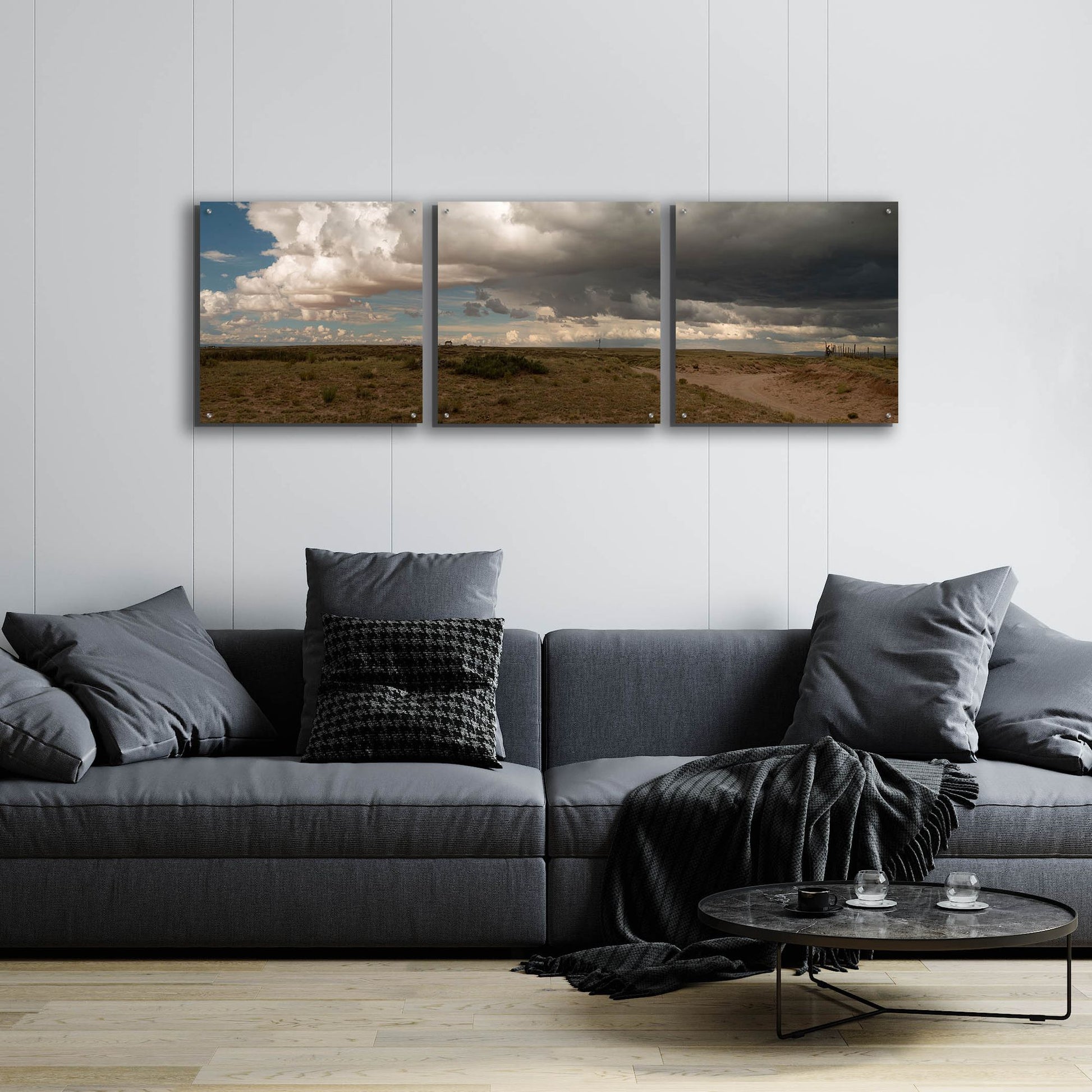 Epic Art 'Cloudy Landscape' by Dennis Frates, Acrylic Glass Wall Art, 3 Piece Set,72x24