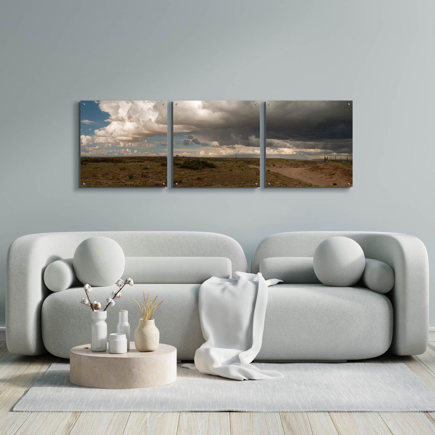 Epic Art 'Cloudy Landscape' by Dennis Frates, Acrylic Glass Wall Art, 3 Piece Set,72x24