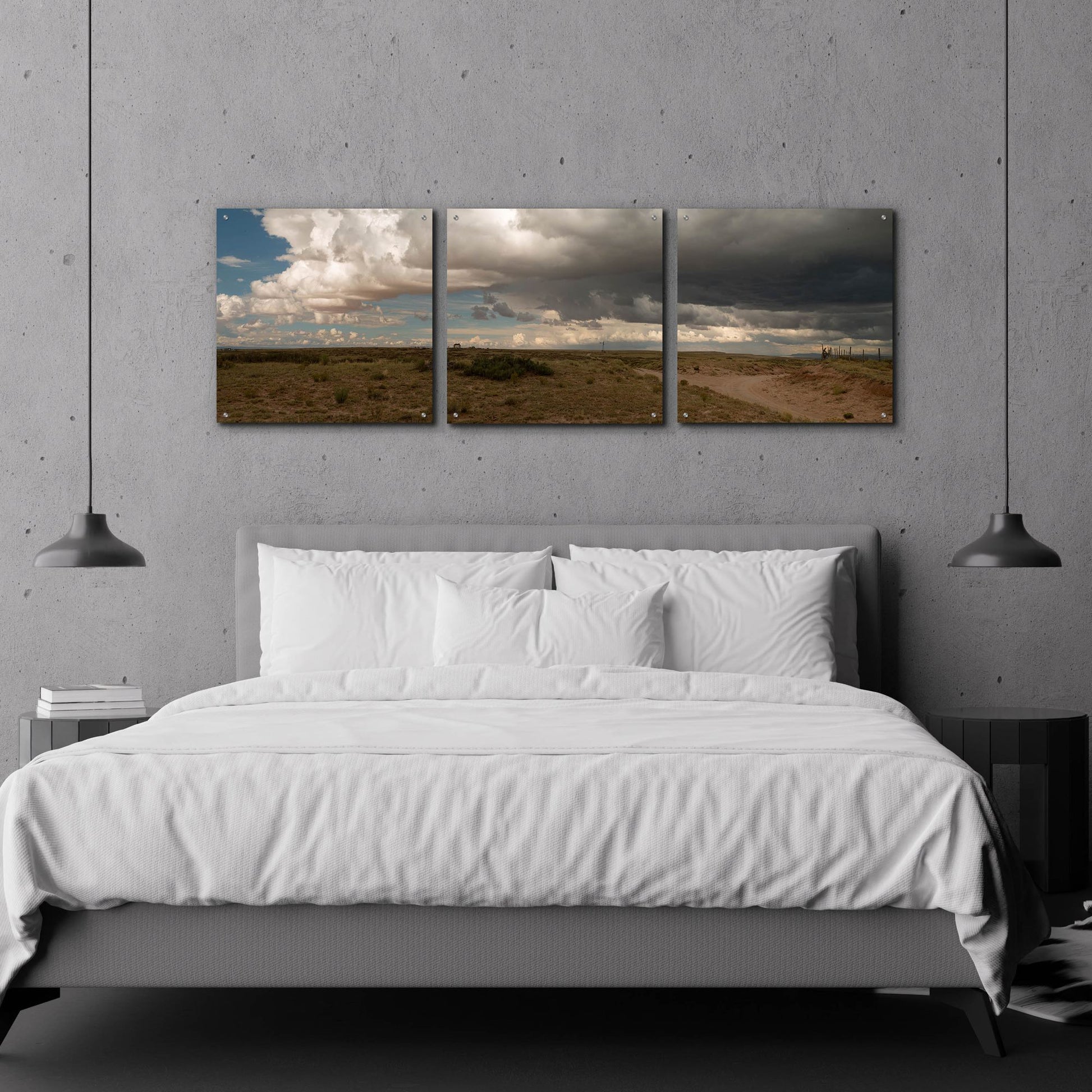 Epic Art 'Cloudy Landscape' by Dennis Frates, Acrylic Glass Wall Art, 3 Piece Set,72x24