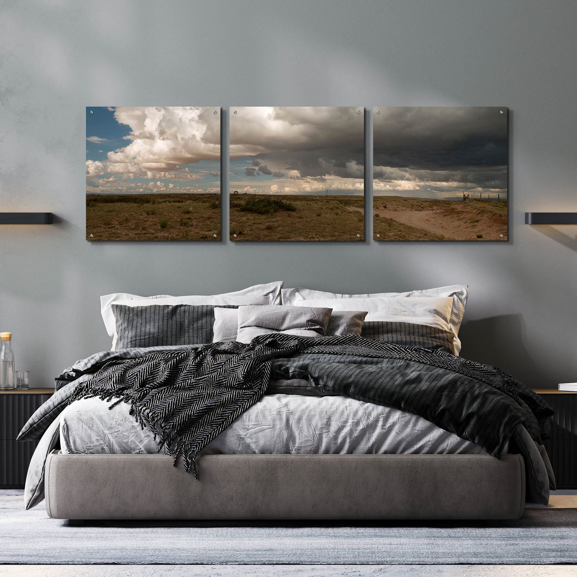 Epic Art 'Cloudy Landscape' by Dennis Frates, Acrylic Glass Wall Art, 3 Piece Set,72x24