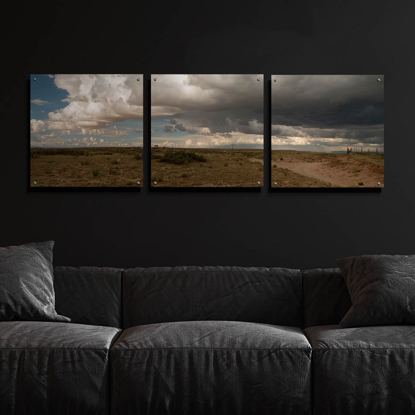 Epic Art 'Cloudy Landscape' by Dennis Frates, Acrylic Glass Wall Art, 3 Piece Set,72x24