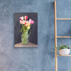 Tulips In Vase by Art and a Little Magic - 16x24 acrylic wall art in a room