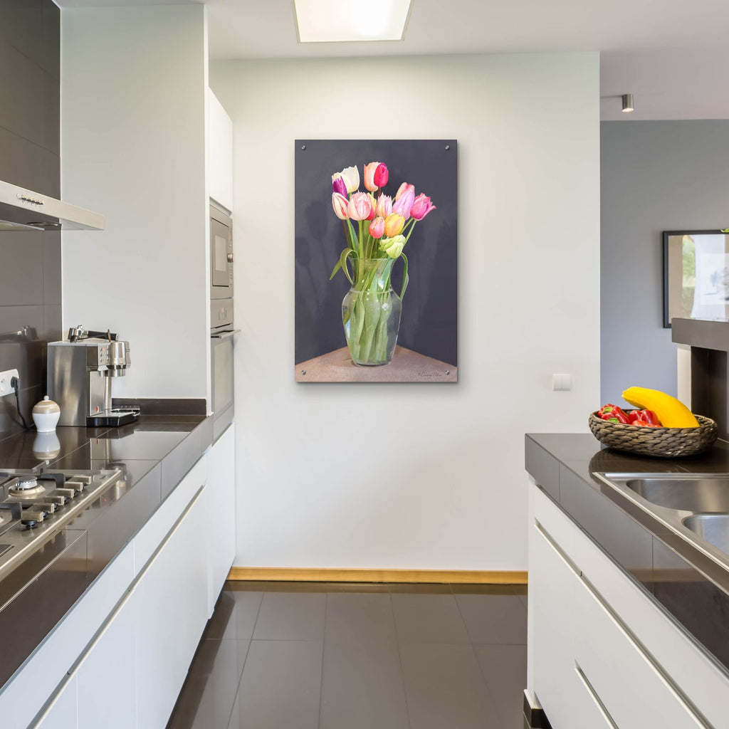 Tulips In Vase by Art and a Little Magic - 24x36 acrylic wall art in a room