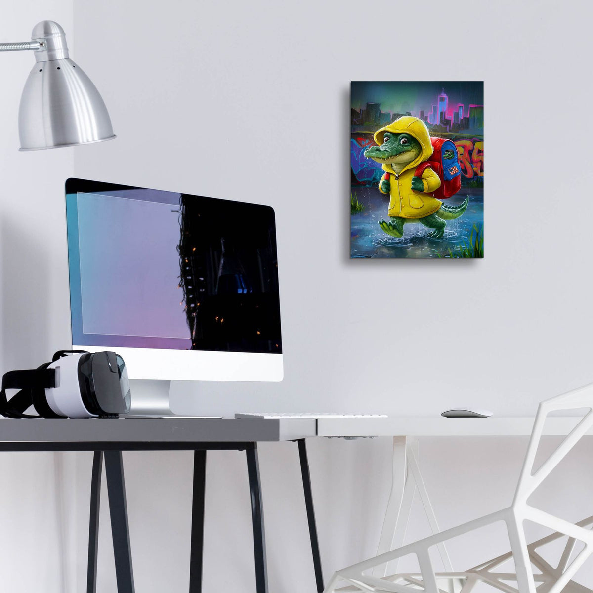 Baby Croc Going To School by Andreas Magnusson - 12x16 acrylic wall art in a room