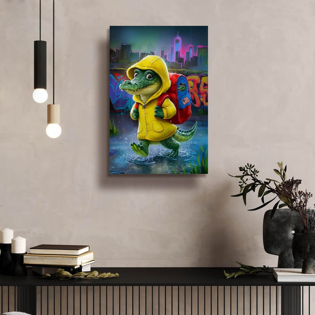 Baby Croc Going To School by Andreas Magnusson - 16x24 acrylic wall art in a room