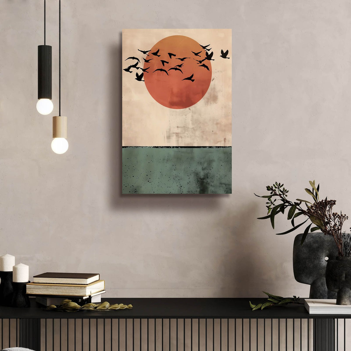 Birds Flying In The Sunset by Andreas Magnusson - 16x24 acrylic wall art in a room