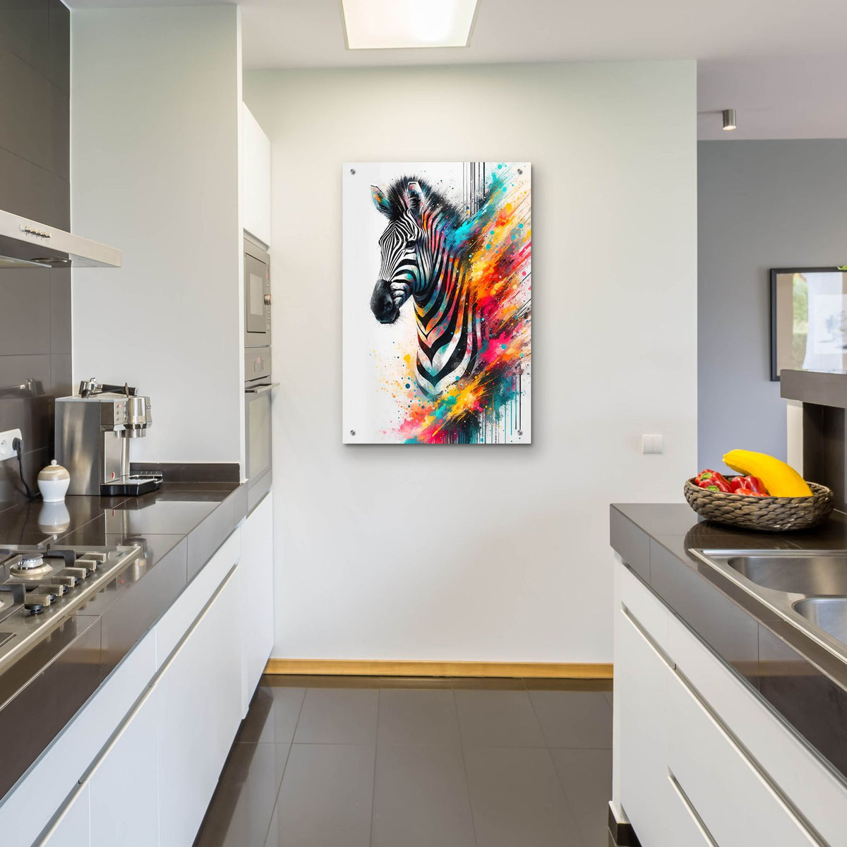 Colorful Zebra by Andreas Magnusson - 24x36 acrylic wall art in a room