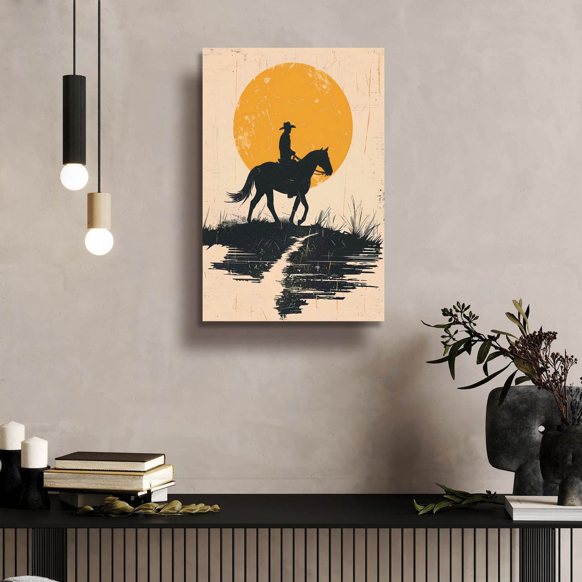 Cowboy In The Sunset by Andreas Magnusson - 16x24 acrylic wall art in a room
