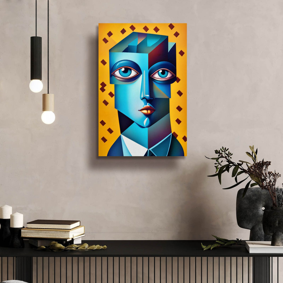 Cubist Abstract Face by Andreas Magnusson - 16x24 acrylic wall art in a room
